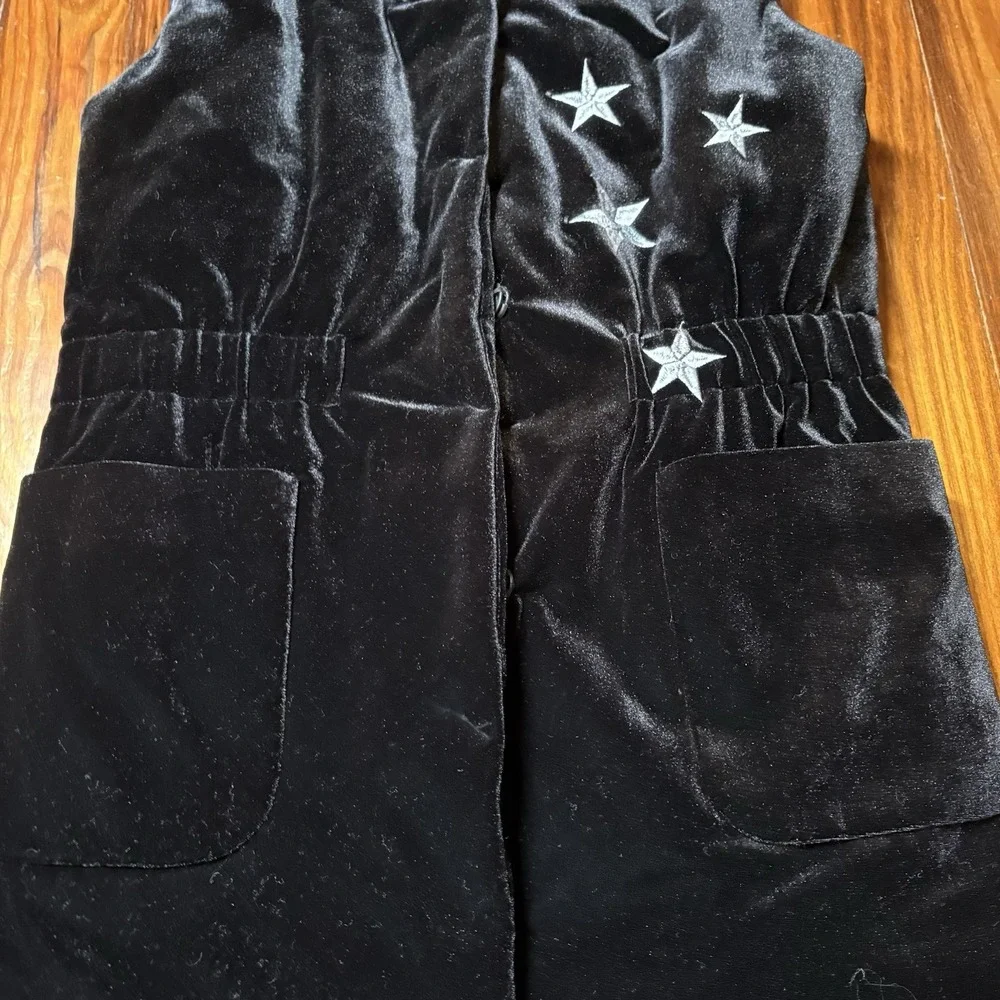 Seven Lab NYC Black Velvet Star Long Vest Woolmark Russia Sz M Fun Art Unique